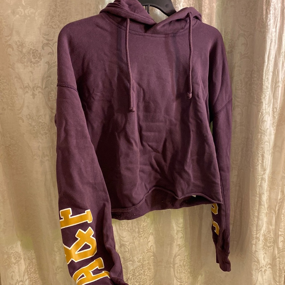 Abercrombie & Fitch purple cropped logo hoodie
